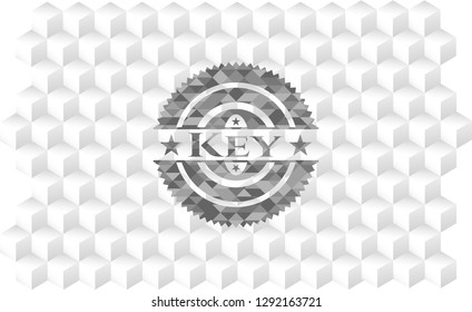 Key realistic grey emblem with cube white background