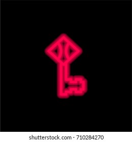Key red glowing neon ui ux icon. Glowing sign logo vector