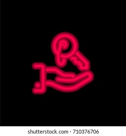 Key red glowing neon ui ux icon. Glowing sign logo vector