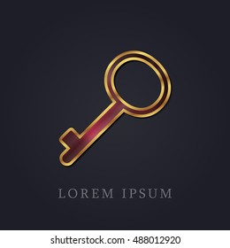 Key Red Ruby with Golden Frame Precious Jewellery Icon / Logo Design