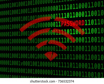 The Key Reinstallation Attack (KRACK), Wi-Fi security flaw symbol on green binary code background.