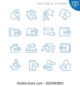 Key related icons. Editable stroke. Thin vector icon set