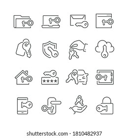 Key related icons: thin vector icon set, black and white kit
