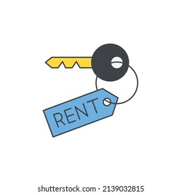 Key rent, vacation rental icon in color icon, isolated on white background 