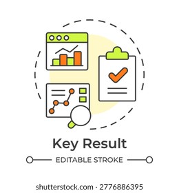 Key result multi color concept icon. Statistical metrics, charts tracking. Goal accomplishment. Round shape line illustration. Abstract idea. Graphic design. Easy to use in presentation, brochure