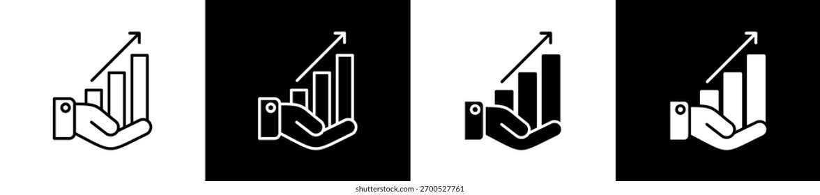 Ícone de Principais Resultados definido em estilo de linha e glifo no plano de fundo preto-e-branco