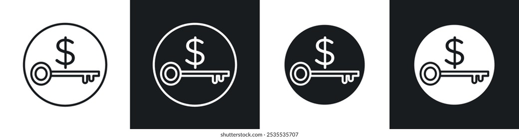 Conjunto de iconos de Vector de ingresos clave en blanco y negro. Ilustración EPS 10