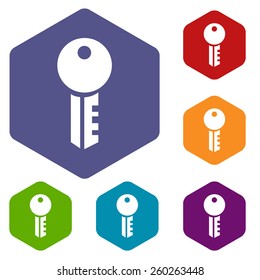Key rhombus icons set in different colors. Vector Illustration
