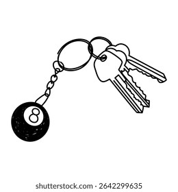 Key ring with billiard ball charm and keys.