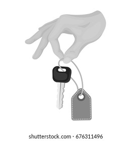 Key with a key ring in his hand. E-commerce single icon in monochrome style vector symbol stock illustration web.