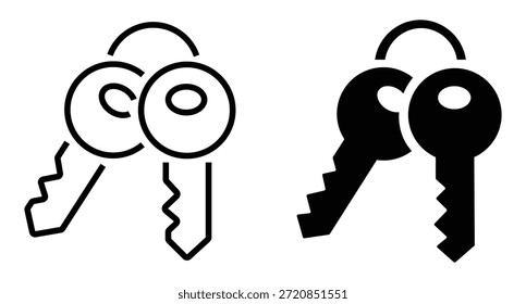 Conjunto de iconos de llavero. Llaves en blanco y negro. Icono simple de la llave. Icono del Vector del llavero. Ilustración vectorial.