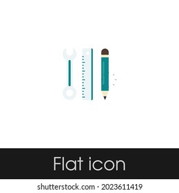 Key RIng, Pencil, and Ruler Flat icon Design Isolated White Background, Eps 10