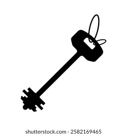 Key with rings from door lock icon. Black silhouette. Front side view. Vector simple flat graphic illustration. Isolated object on white background. Isolate.