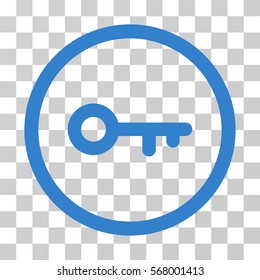 Key rounded icon. Vector illustration style is flat iconic symbol inside a circle, cobalt color, transparent background. Designed for web and software interfaces.