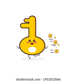 Key run with coin cute character illustration