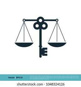 Key and Scale of Justice Icon Vector Logo Template Illustration Design. Vector EPS 10.