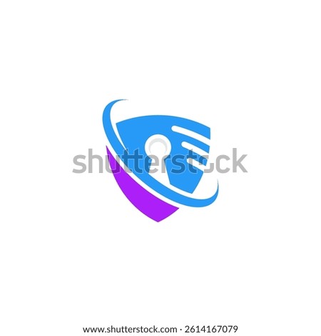 key security shield logo with swoosh effect in flat vector design style