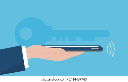 key security with smartphone,technology,vector illustration