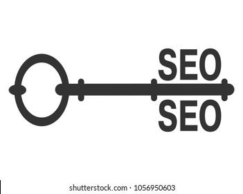 Key with SEO. White background, icon.
