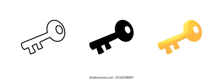 Key set icons. Linear, silhouette and flat style. Vector icons.