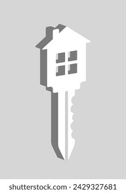 The key is in the shape of a house. Grey colour