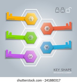 Key shape infographic diagram vector for web design and printing media. 