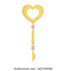 Key Shaped Heart Love Romantic Vintage Icon Design Vector Illustration