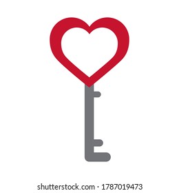 key shaped heart love romantic feeling flat style icon vector illustration