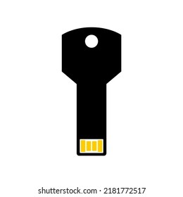 Key shaped USB icon isolated on white background, Flash drive flat icon for apps and websites, vector illustration