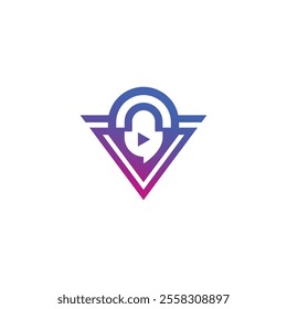 Key shield color gradation, digital security logo design inspiration