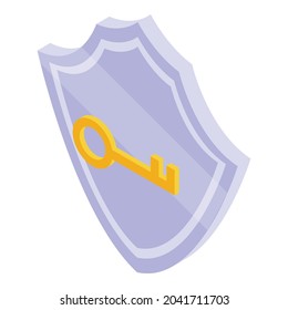 Icono de escudo de claves vector isométrico. Bloqueo de datos. Segura de documentos