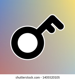 Key sign. Black icon in white shell at pastel color background. Illustration.