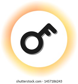 Key sign. Dark icon with shadow on the glowing circle button. Illustration.