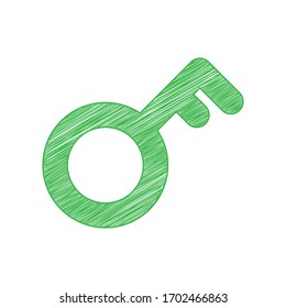 Key sign. Green scribble Icon with solid contour on white background. Illustration.