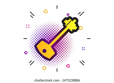 Key sign icon. Halftone dots pattern. Unlock tool symbol. Classic flat key icon. Vector