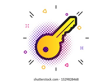 Key sign icon. Halftone dots pattern. Unlock tool symbol. Classic flat key icon. Vector