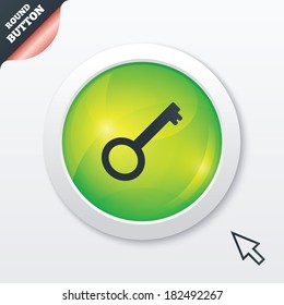 Key sign icon. Unlock tool symbol. Green shiny button. Modern UI website button with mouse cursor pointer. Vector