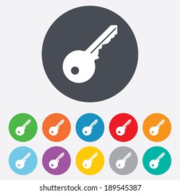 Key sign icon. Unlock tool symbol. Round colourful 11 buttons. Vector