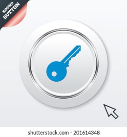 Key sign icon. Unlock tool symbol. White button with metallic line. Modern UI website button with mouse cursor pointer. Vector