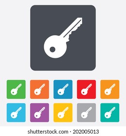 Key sign icon. Unlock tool symbol. Rounded squares 11 buttons. Vector