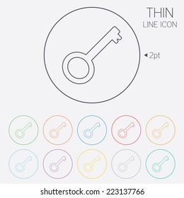 Key sign icon. Unlock tool symbol. Thin line circle web icons with outline. Vector