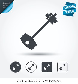 Key sign icon. Unlock tool symbol. Circle and square buttons. Flat design set. Thank you ribbon. Vector