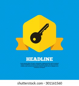 Key sign icon. Unlock tool symbol. Yellow label tag. Circles seamless pattern on back. Vector