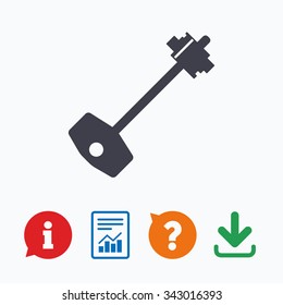 Key sign icon. Unlock tool symbol. Information think bubble, question mark, download and report.