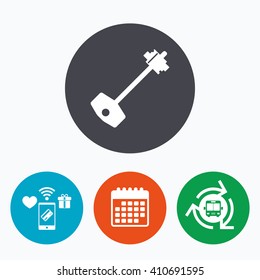 Key sign icon. Unlock tool symbol. Mobile payments, calendar and wifi icons. Bus shuttle.