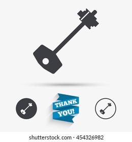 Key sign icon. Unlock tool symbol. Flat icons. Buttons with icons. Thank you ribbon. Vector
