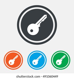 Key sign icon. Unlock tool symbol. Graphic design web element. Flat key symbol on the round button. Vector