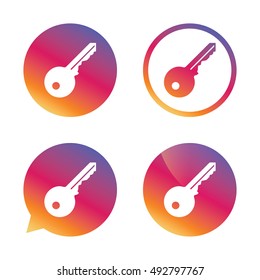 Key sign icon. Unlock tool symbol. Gradient buttons with flat icon. Speech bubble sign. Vector
