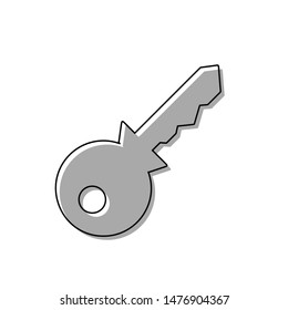 Key sign illustration. Black line icon with gray shifted flat filled icon on white background. Illustration.