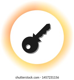 Key sign illustration. Dark icon with shadow on the glowing circle button. Illustration.